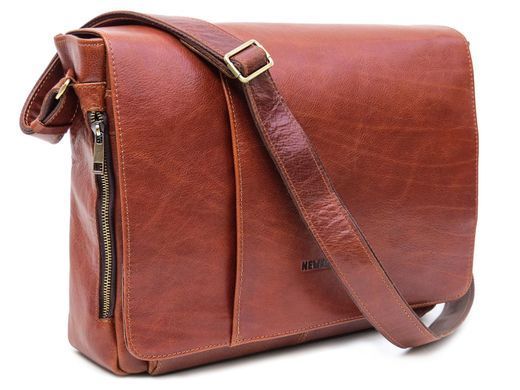 Рыжая кожаная сумка мессенджер на 15.6" Newery N8128GCR