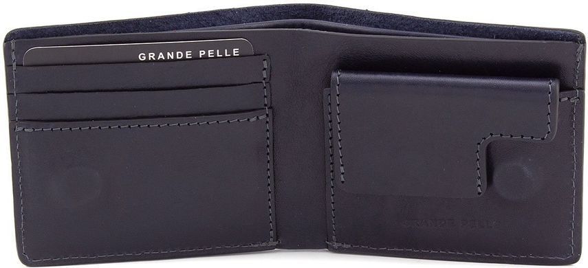 Тёмно-синий мужской кошелёк из гладкой телячьей кожи Grande Pelle 505670