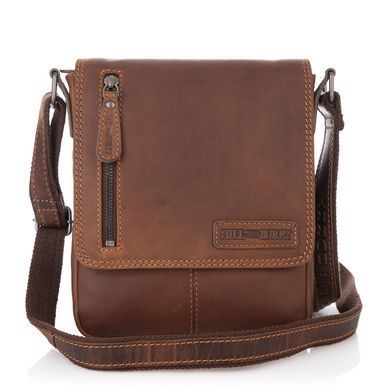 Мужская коричневая кожаная сумка через плечо HILL BURRY - VC10041HB Brown