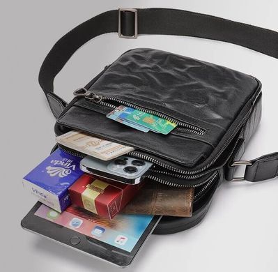 Мужская кожаная барсетка через плечо черного цвета  Bexhill BX6096 Black