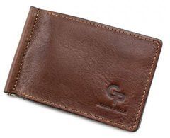 Коньячний шкіряний затискач для грошей з монетницею Grande Pelle 125623