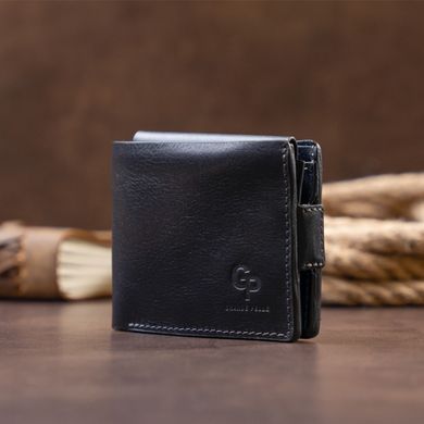 Стильний шкіряний портмоне на магнітах темно-синього кольору Grande Pelle 515670