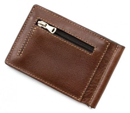 Коньячний шкіряний затискач для грошей з монетницею Grande Pelle 125623