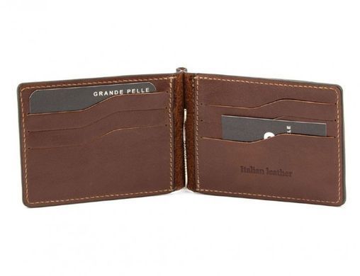 Коньячний шкіряний затискач для грошей з монетницею Grande Pelle 125623