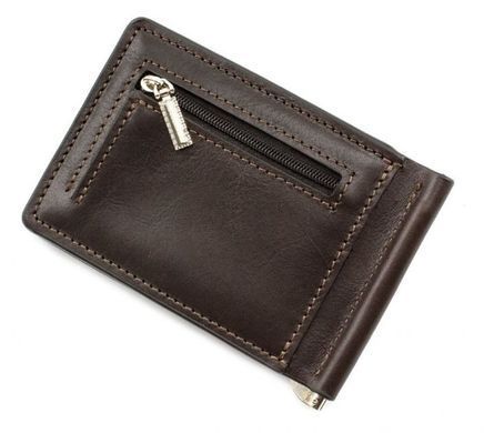 Коричневый кожаный зажим для денег с монетницой Grande Pelle 125620