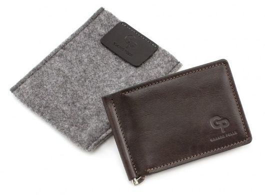 Коричневый кожаный зажим для денег с монетницой Grande Pelle 125620