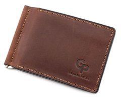 Коньячний шкіряний затискач для грошей з монетницею Grande Pelle 125123