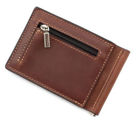 Коньячний шкіряний затискач для грошей з монетницею Grande Pelle 125123