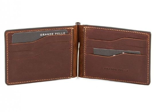 Коньячний шкіряний затискач для грошей з монетницею Grande Pelle 125123