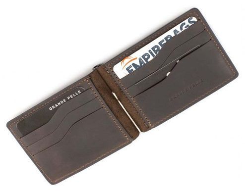 Коричневий шкіряний затискач для грошей з монетницею Grande Pelle 125120