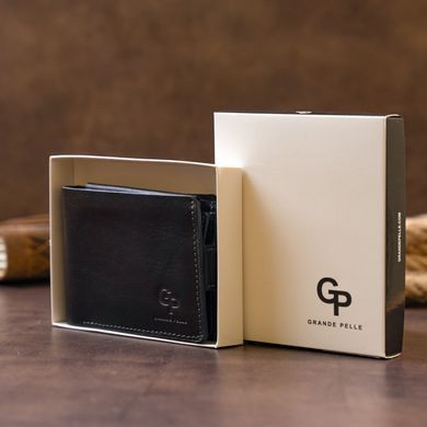 Чоловіче коричневе шкіряне портмоне маленького розміру Grande Pelle 515620