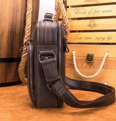 Вертикальна шкіряна барсетка темно-коричневого кольору Bexhill bx6014 Dark coffee