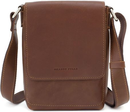 Маленькая кожаная барсетка через плечо коньячного цвета Grande Pelle 751623
