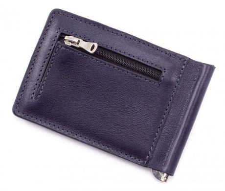Синій шкіряний затискач для грошей з монетницею Grande Pelle 125670