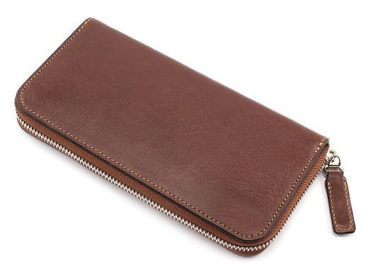 Рыжий кожаный кошелёк-клатч из гладкой кожи Grande Pelle 532623