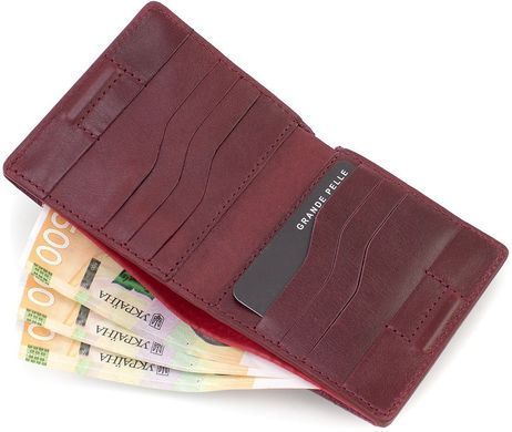 Маленький бордовий гаманець ручної роботи з натуральної шкіри Grande Pelle 537661