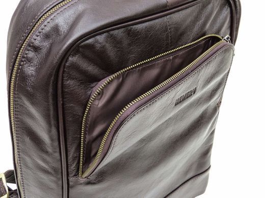 Коричневый мужской кожаный молодёжный рюкзак Newery N1003GC