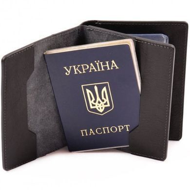 Шкіряна обкладинка для паспорта чорного кольору Grande Pelle 212610