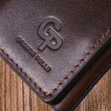 Коричневый кожаный кошелёк на магните GRANDE PELLE 503620