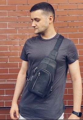 Чоловіча чорна сумка слінг з кінської шкіри Newery N9012KGA