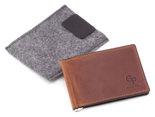 Шкіряний затискач для грошей коньячного кольору Grande Pelle 105123