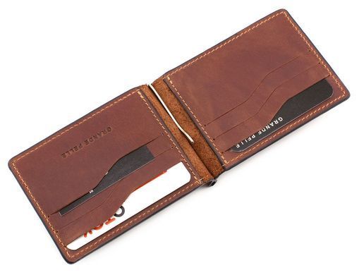 Шкіряний затискач для грошей коньячного кольору Grande Pelle 105123