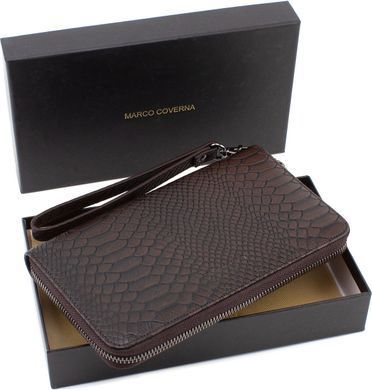 Шкіряний чоловічий клатч під рептилію коричневий Marco Coverna 086-5901 Brown