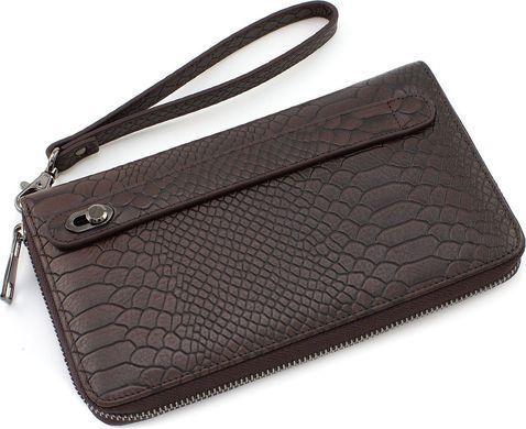 Шкіряний чоловічий клатч під рептилію коричневий Marco Coverna 086-5901 Brown