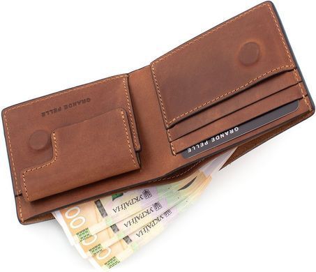 Коричневий чоловічий шкіряний портмоне зі шкіри Crazy Hourse Grande Pelle 505123