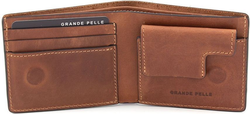 Коричневий чоловічий шкіряний портмоне зі шкіри Crazy Hourse Grande Pelle 505123