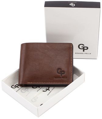 Коричневое мужское кожаное портмоне на магните Grande Pelle 505623