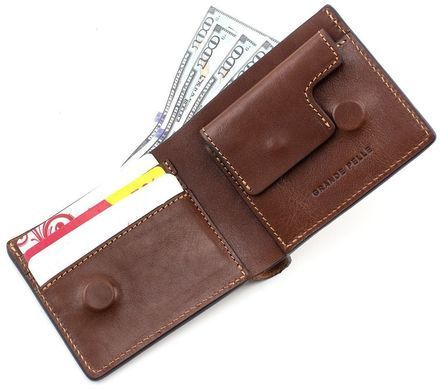 Коричневое мужское кожаное портмоне на магните Grande Pelle 505623