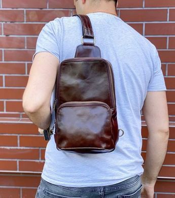 Чоловіча коричнева (коньячна) шкіряна сумка-слінг Newery N41719GX